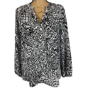 Lilly Pulitzer Elsa Silk Blouse Black Onyx Home Slice Beach Preppy Size Small